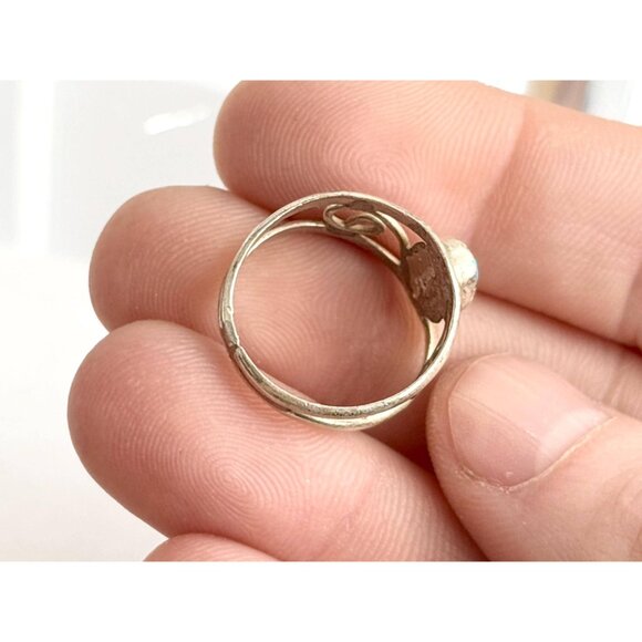Blue Opal Open Work Southwest Style Sterling Silver 925 Vintage Ring - sz 5.5 - Picture 9 of 16